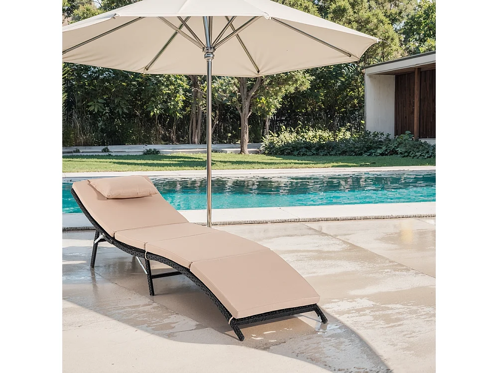 Lettino prendisole da giardino pieghevole in rattan con cuscino Tenerife