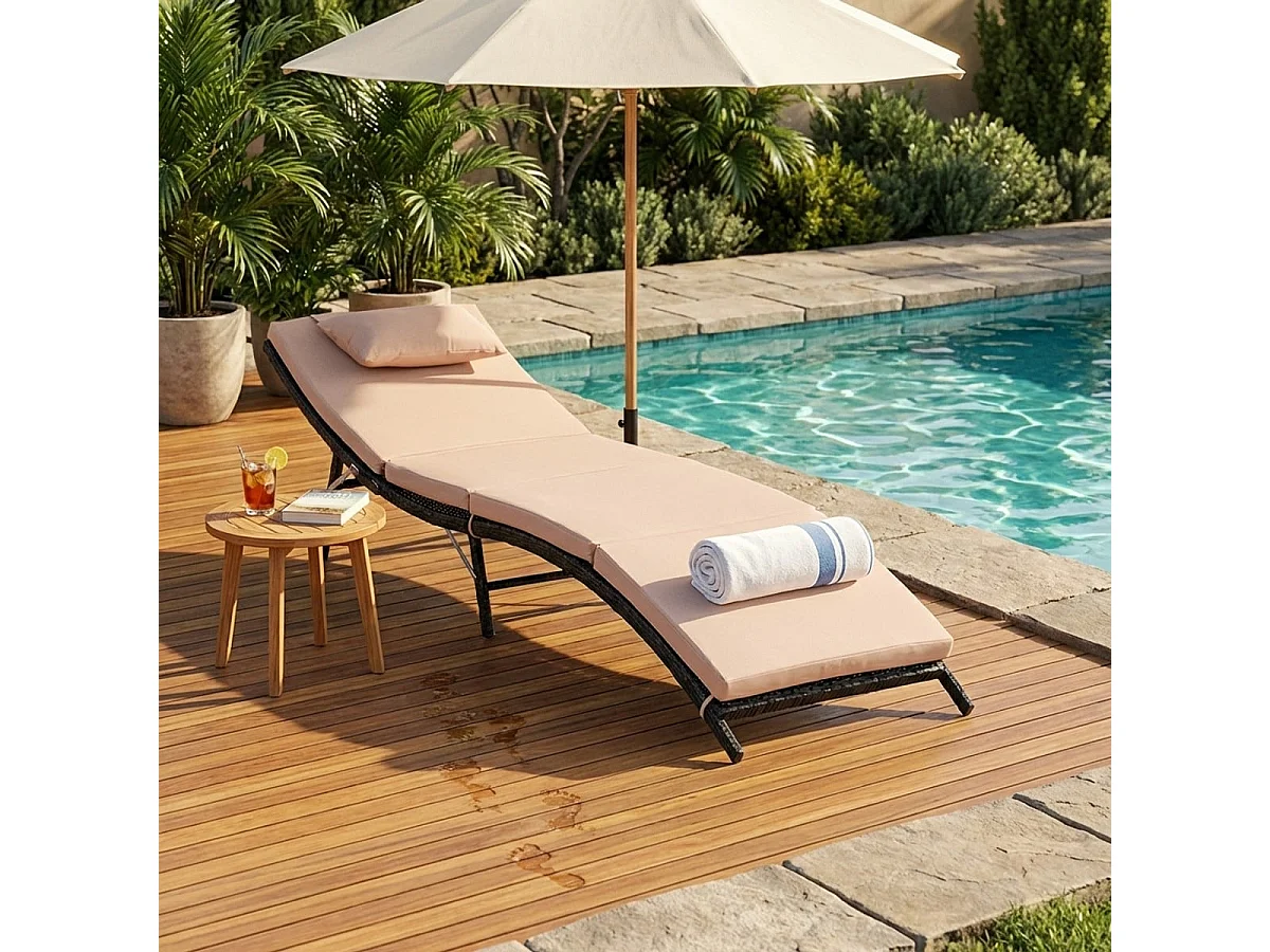 Klappbare Rattan-Gartenliege mit Kissen Tenerife