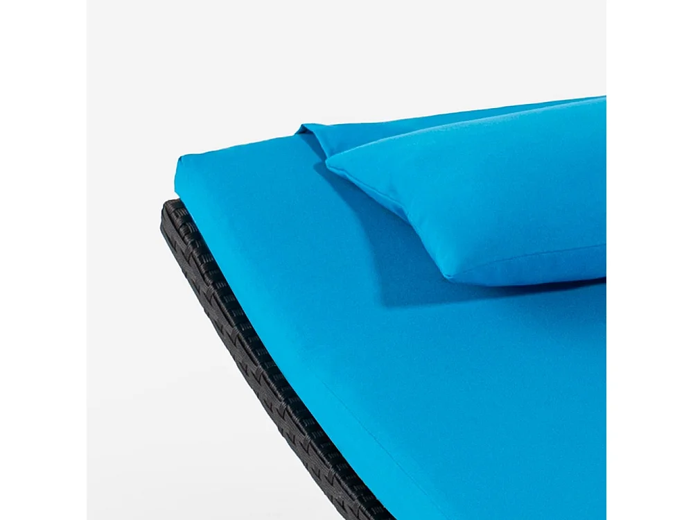 SSet aus 2 Rattan-Gartenliegen mit Klapptisch Lanzarote - Blau