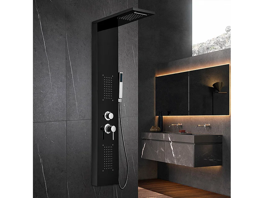 Columna de ducha en acero con mezclador en cascada de hidromasaje Sirmione - Negro