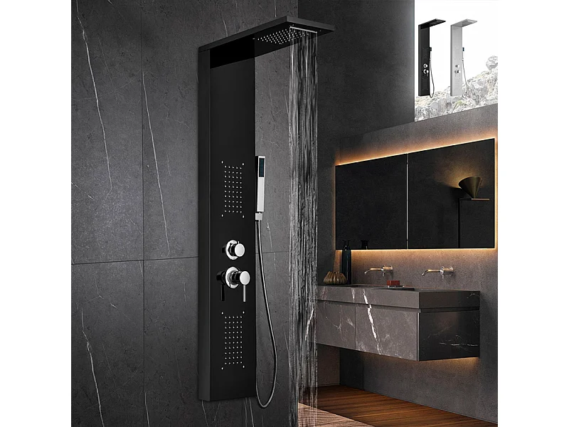 Columna de ducha en acero con mezclador en cascada de hidromasaje Sirmione - Negro