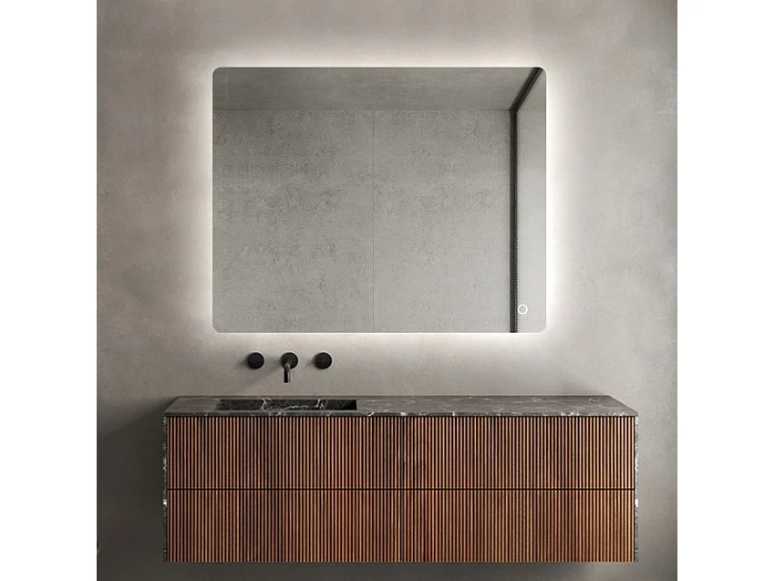 Rechteckiger Badezimmerspiegel 60x80cm hintergrundbeleuchtet LED-Lichter Strokkur M