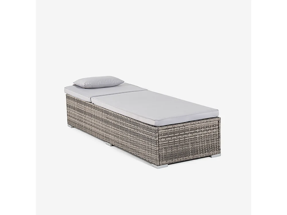 Set 2 lettini da giardino piscina in rattan con tavolino da esterno Bali - Grigio