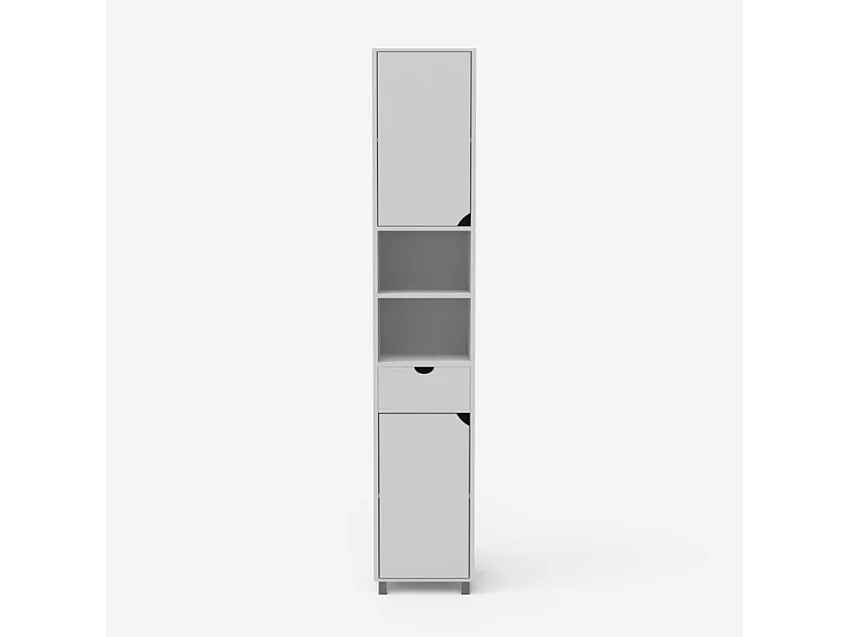 Columna de baño móvil moderna 2 puertas 1 cajón  2 estantes Konyves - Blanco