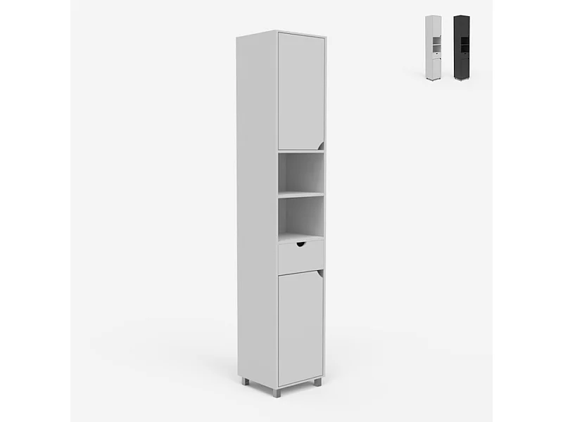 Columna de baño móvil moderna 2 puertas 1 cajón  2 estantes Konyves - Blanco