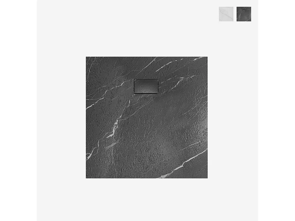 Quadratische Duschwanne bodengleich mit Marmoreffekt 90x90cm Stone MM - Schwarz