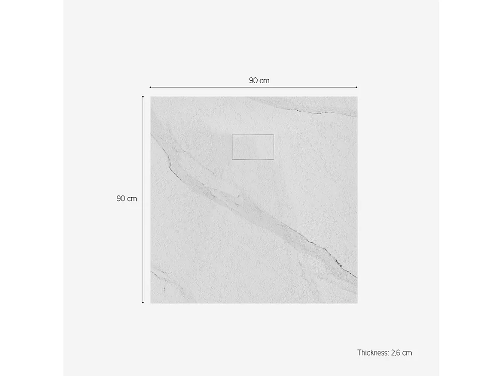 Quadratische Duschwanne bodengleich mit Marmoreffekt 90x90cm Stone MM - Schwarz