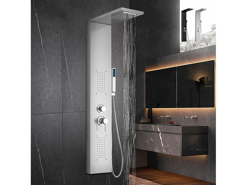 Columna de ducha en acero con mezclador en cascada de hidromasaje Sirmione - Silver