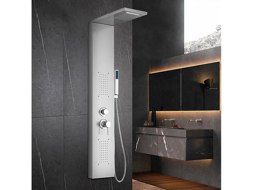 Columna de ducha en acero con mezclador en cascada de hidromasaje Sirmione - Silver