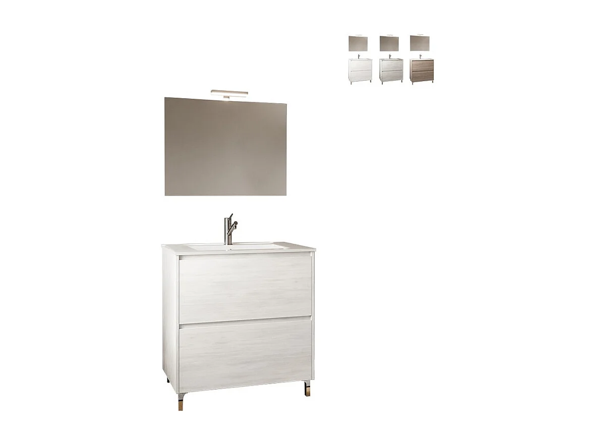 Mueble de baño moderno de suelo con patas lavabo 80cm espejo Lisboa 80 - Blanco