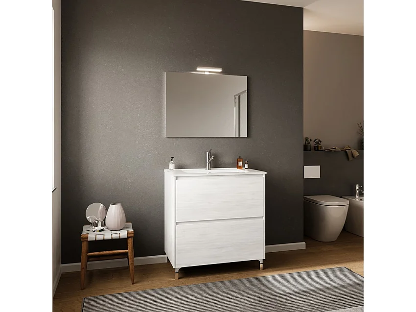 Mueble de baño moderno de suelo con patas lavabo 80cm espejo Lisboa 80 - Blanco