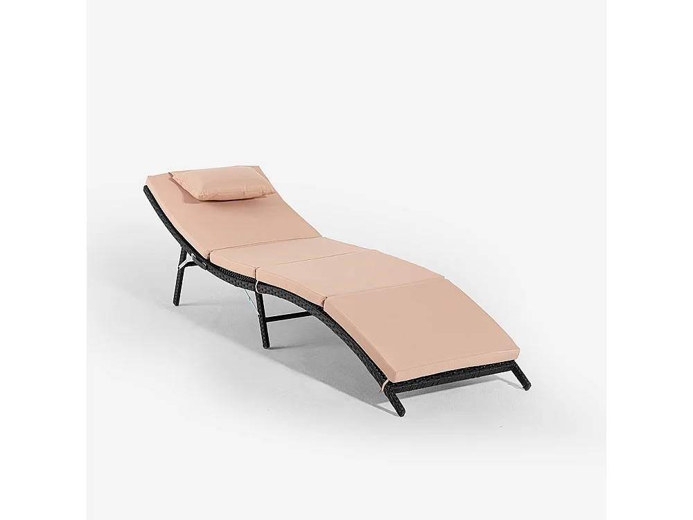 Set 2 lettini da giardino in rattan con tavolino pieghevole Lanzarote - Beige