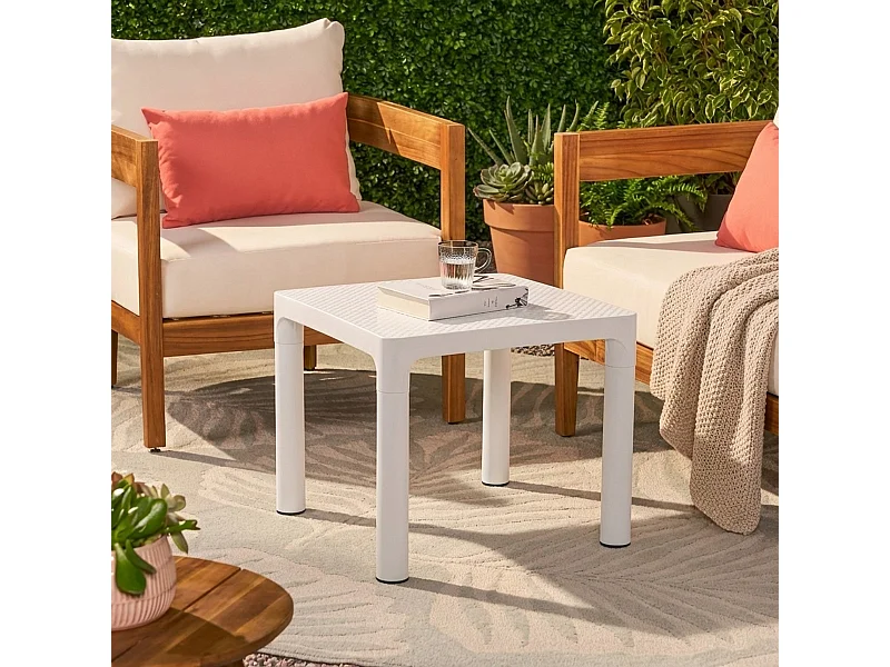 Mesa de centro cuadrada 45x45 cm para interior y exterior Aviat - Blanco