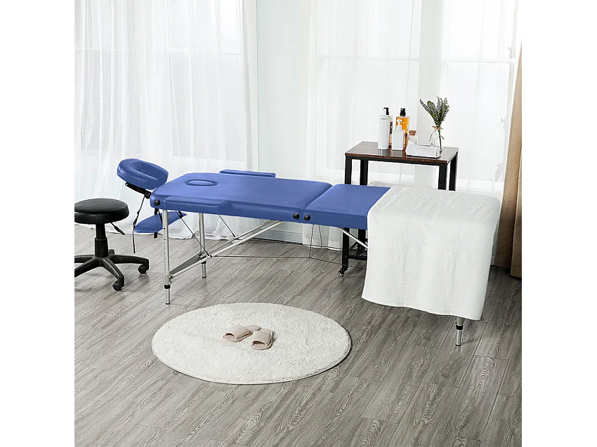 Aluminium Klappbar Massageliege Tragbar 2-Zonen 210 cm Shiatsu - Blau