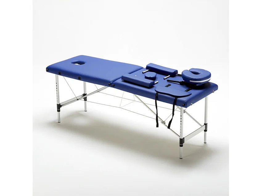 Aluminium Klappbar Massageliege Tragbar 2-Zonen 210 cm Shiatsu - Blau
