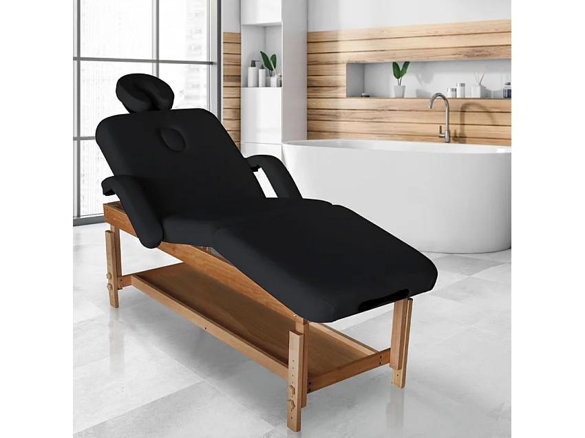 Multi-Position feste Holz-Massageliege 225 cm Massage-Pro - Schwarz