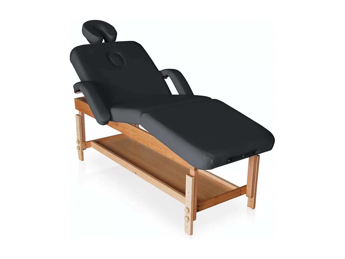 Multi-Position feste Holz-Massageliege 225 cm Massage-Pro - Schwarz