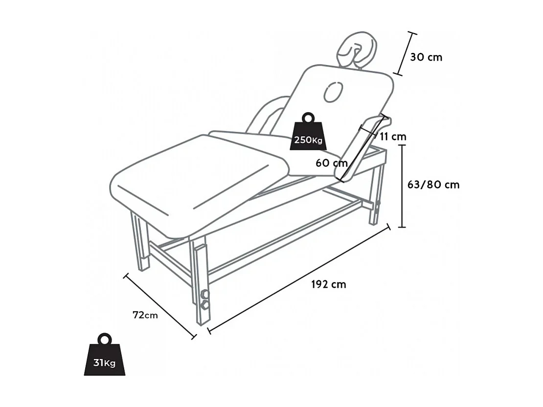 Multi-Position feste Holz-Massageliege 225 cm Massage-Pro - Schwarz