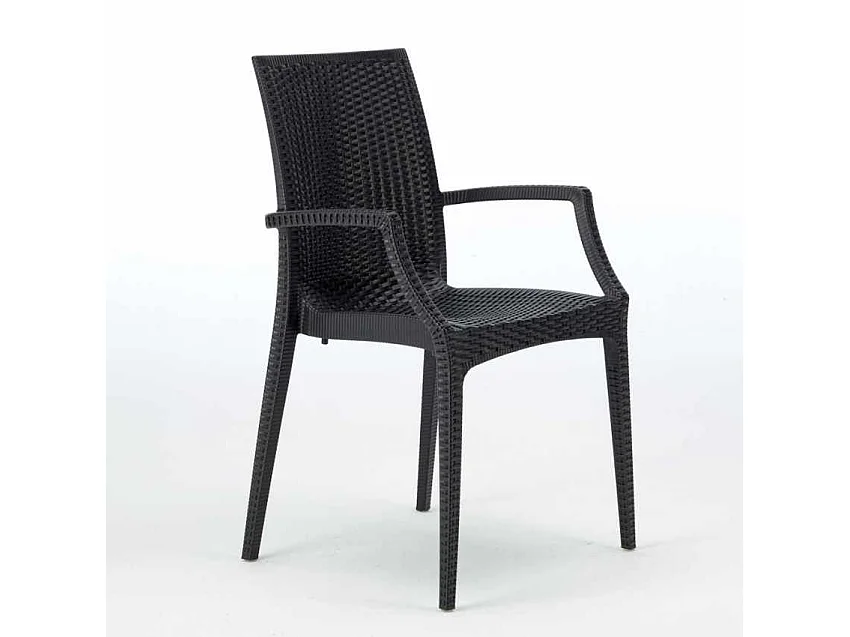 20 Sedie poltrone braccioli per bar giardino Poly rattan Bistrot Arm Grand Soleil - Nero