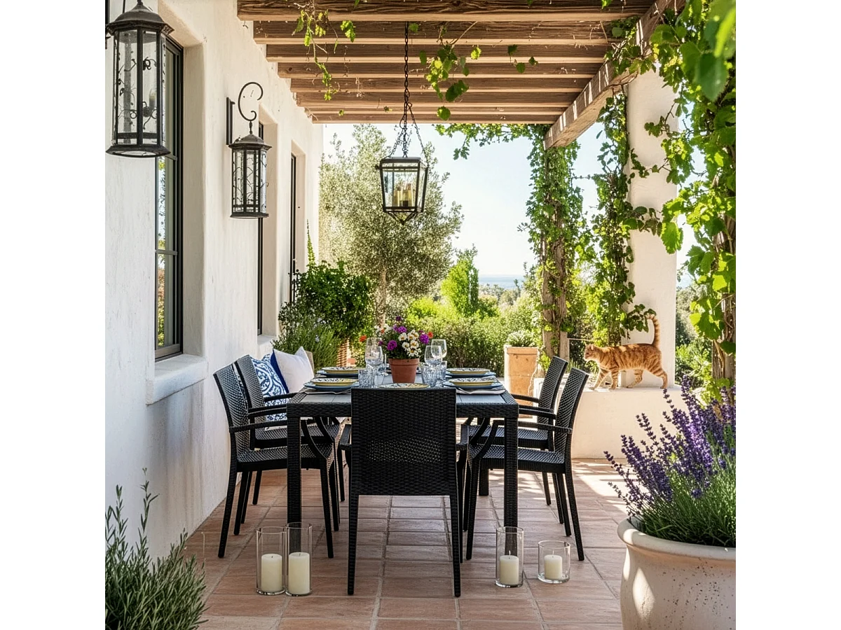 20 Sedie poltrone braccioli per bar giardino Poly rattan Bistrot Arm Grand Soleil - Nero