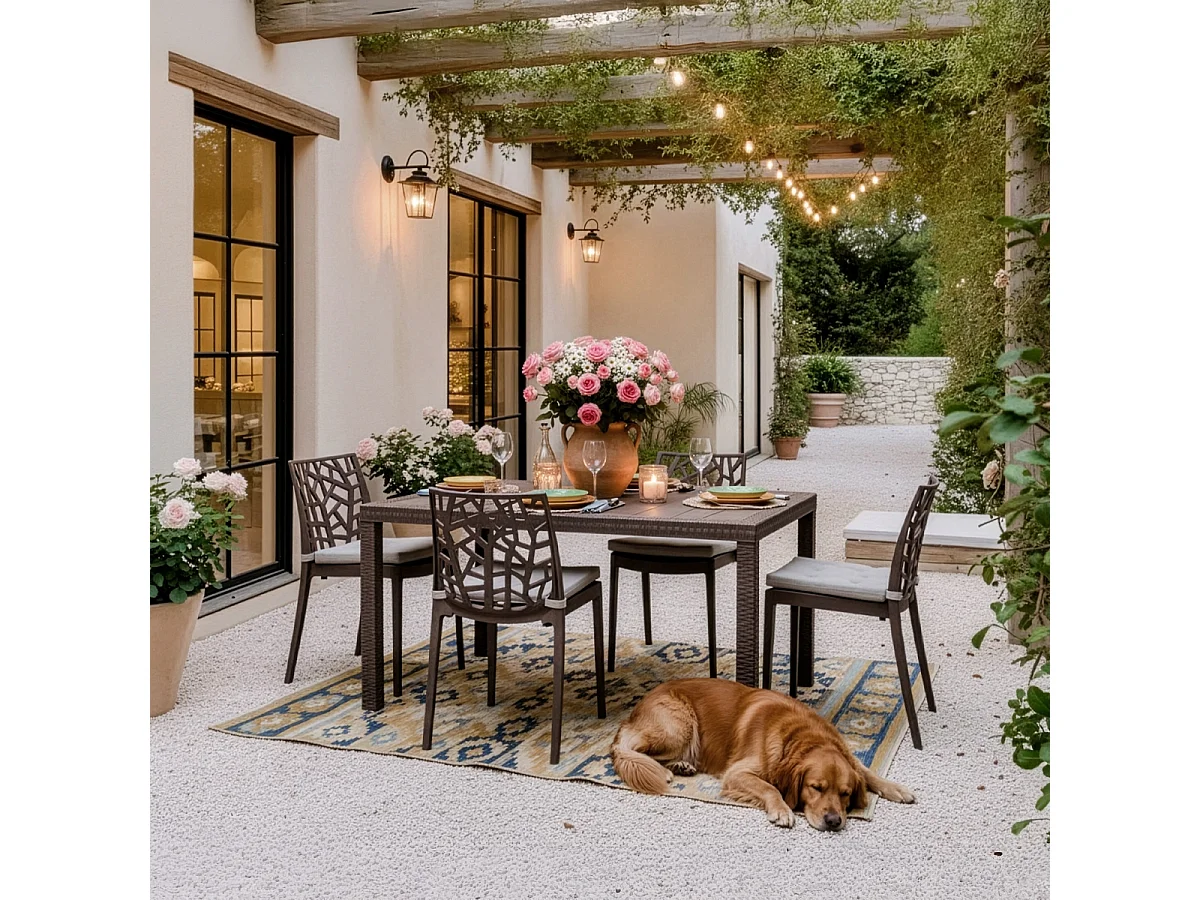 Gartentisch im Freien 150x90cm aus Rattan-Polypropylen Houston - Taubengrau