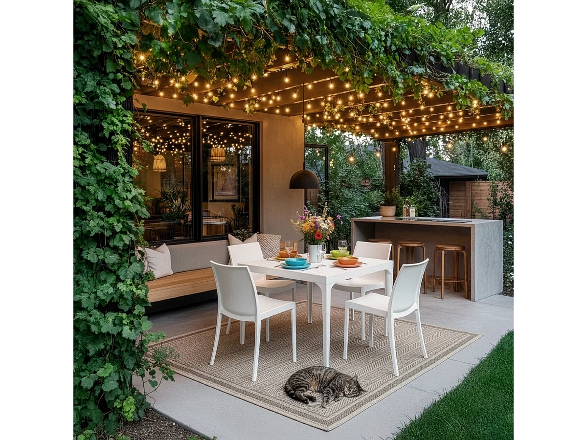 Mesa de jardín cuadrada para exterior 80x80 cm de polipropileno Malmo - Blanco