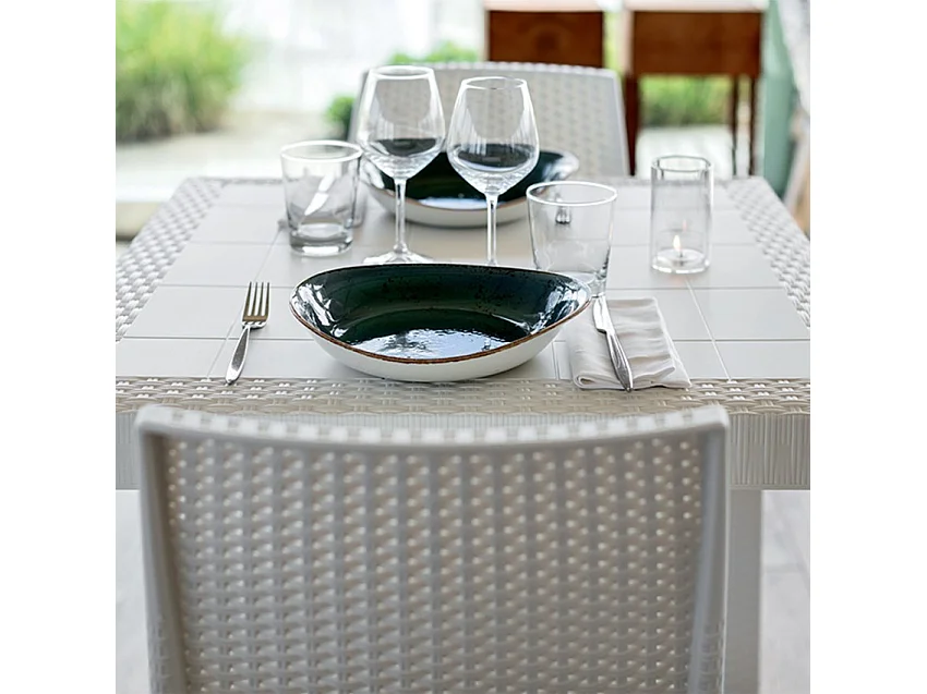 Table carrée 80x80cm extérieur jardin en polypropylène rotin Dallas - Blanc