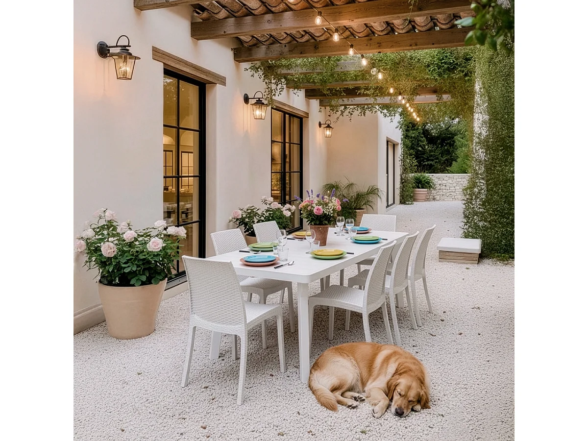 Mesa de jardín extensible 160-220x90 cm de polipropileno Bergen - Blanco