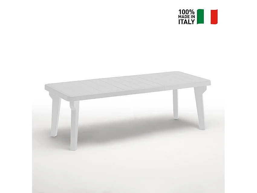 Mesa de jardín extensible 160-220x90 cm de polipropileno Bergen - Blanco
