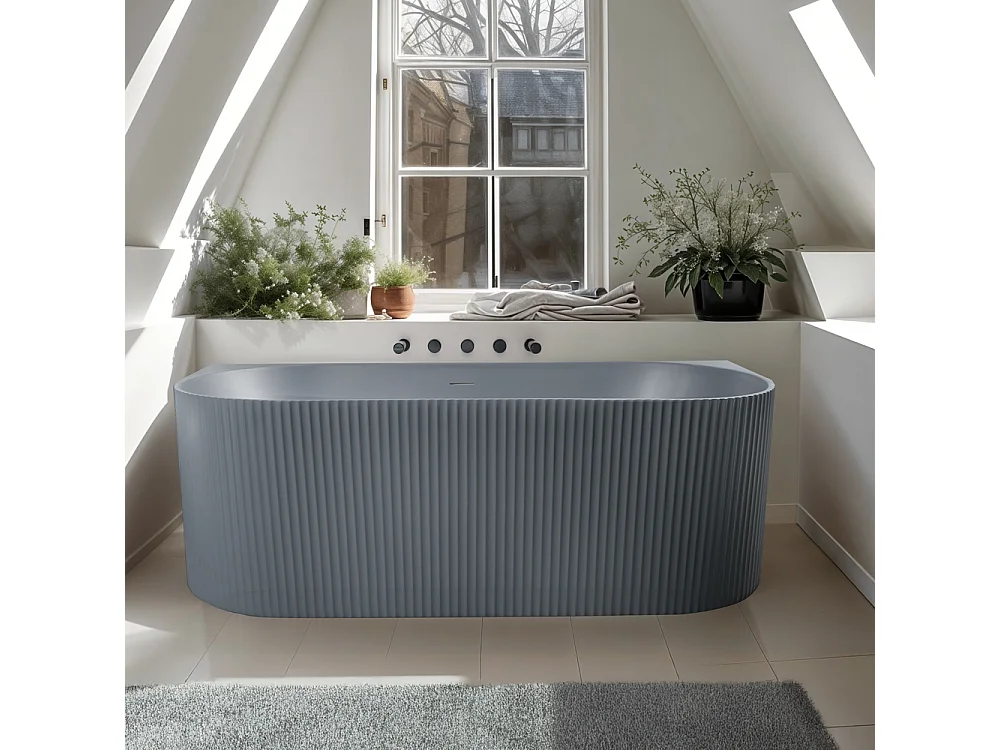 Bañera empotrada moderna acanalada color gris mate 170x80cm Delo Moon