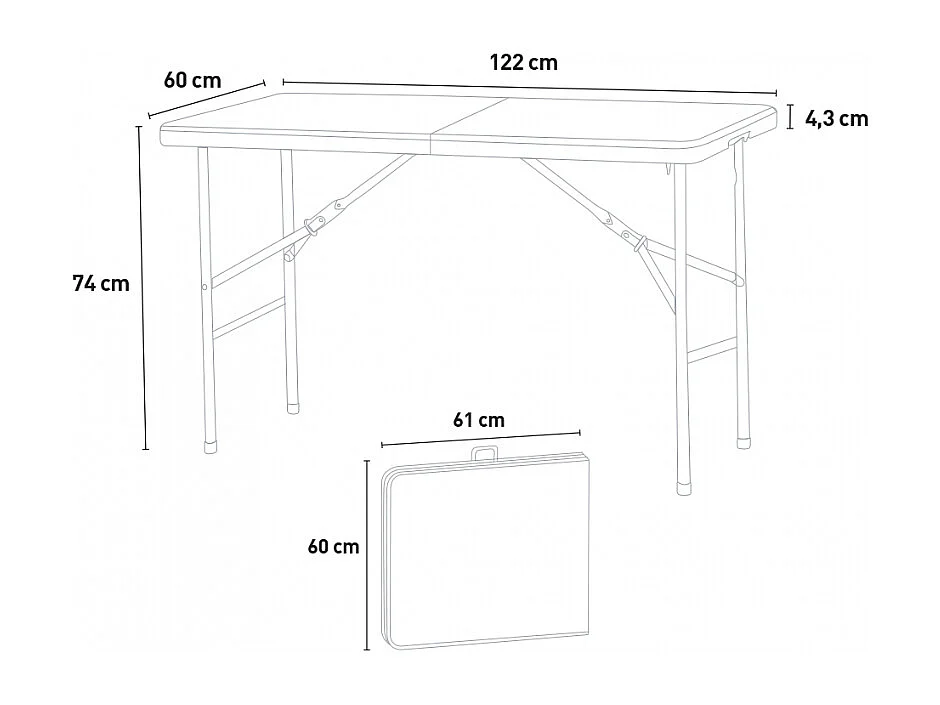 Table pliante rectangulaire 122x60 pour jardin et camping Pelvoux