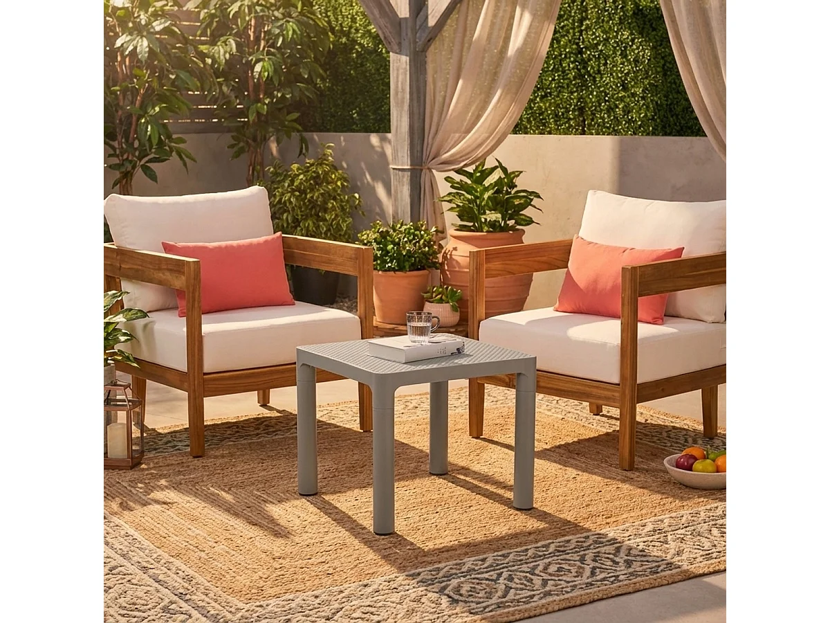 Mesa de centro cuadrada 45x45 cm para interior y exterior Aviat - Gris