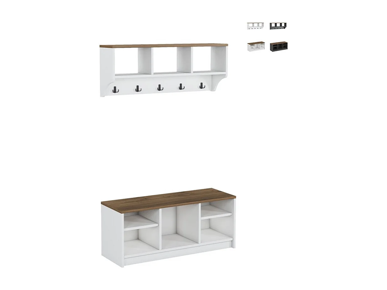 Conjunto muebles recibidor: banco zapatero y perchero de pared de madera Parson - Blanco