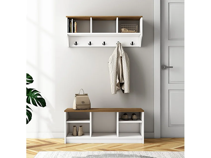 Conjunto muebles recibidor: banco zapatero y perchero de pared de madera Parson - Blanco
