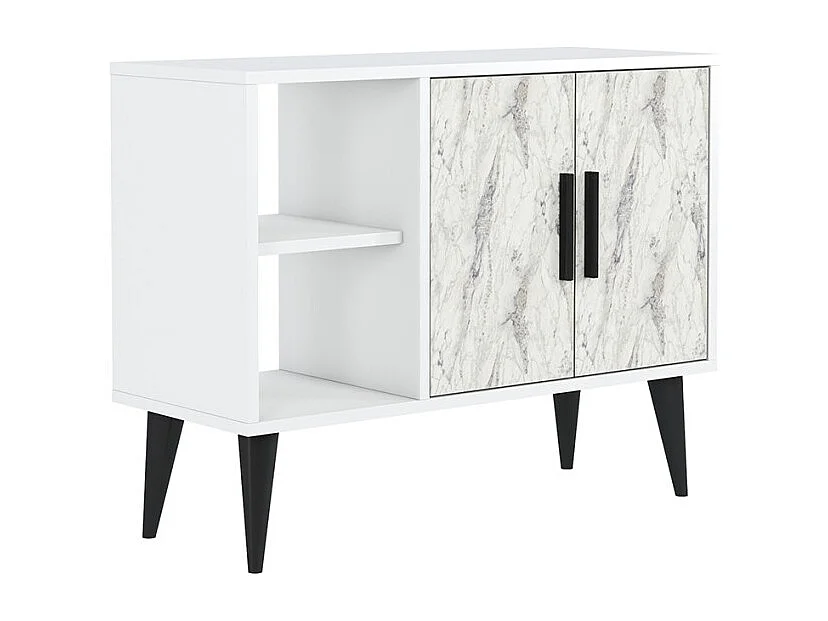 Mueble zapatero blanco moderno para recibidor y salón 90x35x70cm Arizona - Efecto mármol blanco