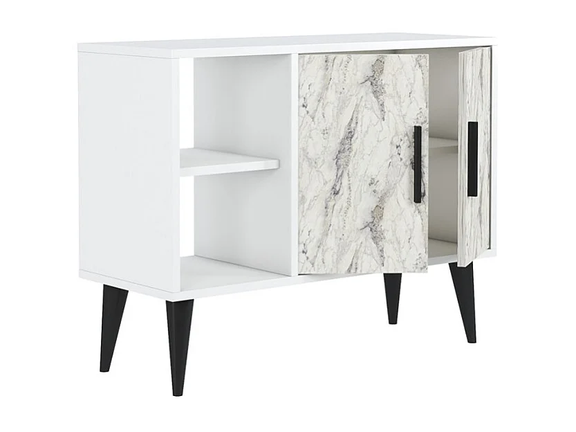 Mueble zapatero blanco moderno para recibidor y salón 90x35x70cm Arizona - Efecto mármol blanco