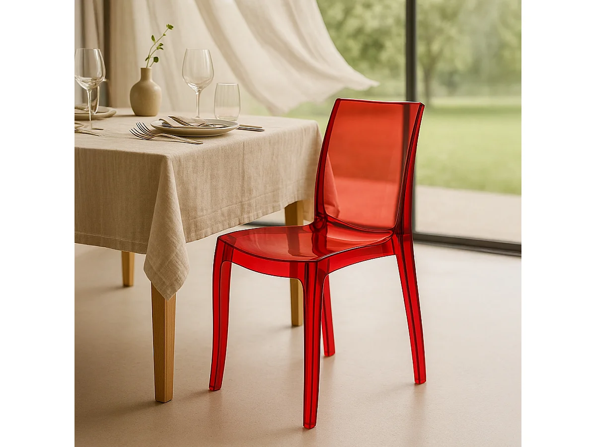 18 Silla de diseño transparente de cocina y comedor Cristal Light Stock - Rojo Transparente
