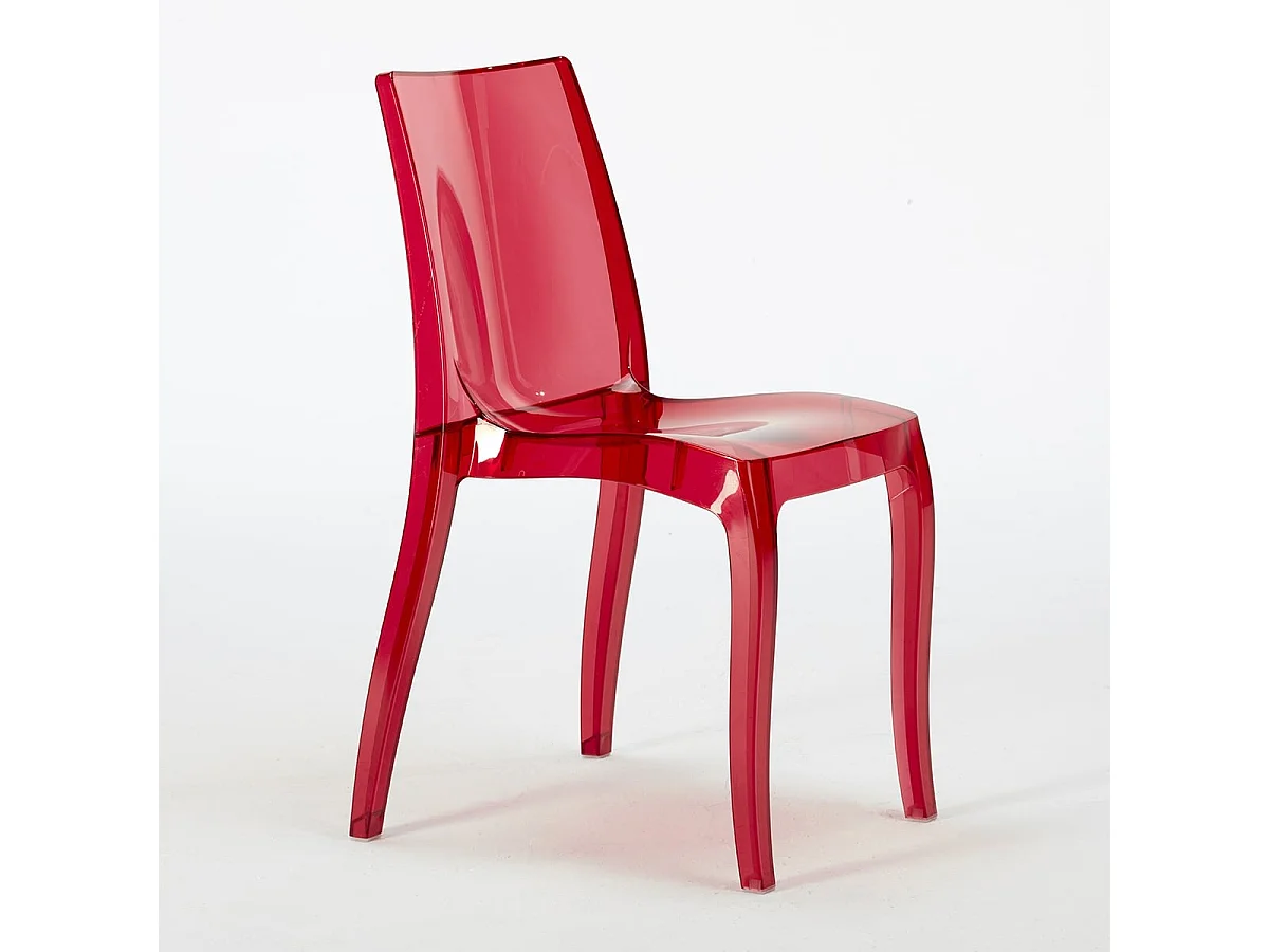 18 Silla de diseño transparente de cocina y comedor Cristal Light Stock - Rojo Transparente