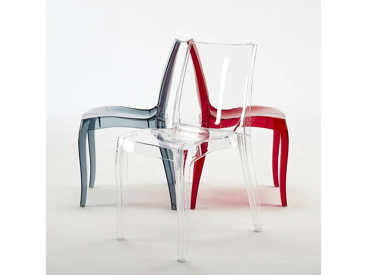 18 Silla de diseño transparente de cocina y comedor Cristal Light Stock - Rojo Transparente