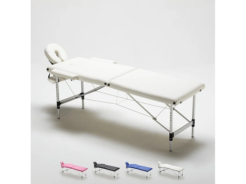 Aluminium Klappbar Massageliege Tragbar 2-Zonen 210 cm Shiatsu - Weiß