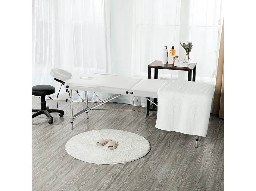 Aluminium Klappbar Massageliege Tragbar 2-Zonen 210 cm Shiatsu - Weiß