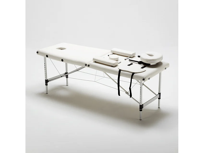 Aluminium Klappbar Massageliege Tragbar 2-Zonen 210 cm Shiatsu - Weiß