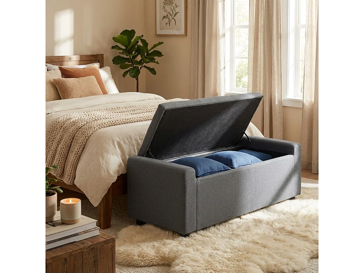 Banc de rangement en tissu pour chambre ou entrée Merak - Gris