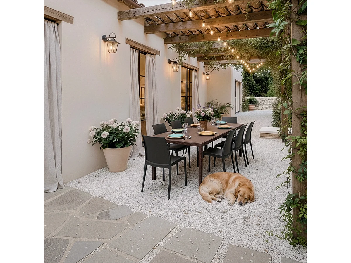 Gartentisch im Freien 150x90cm aus Rattan-Polypropylen Houston - Braun