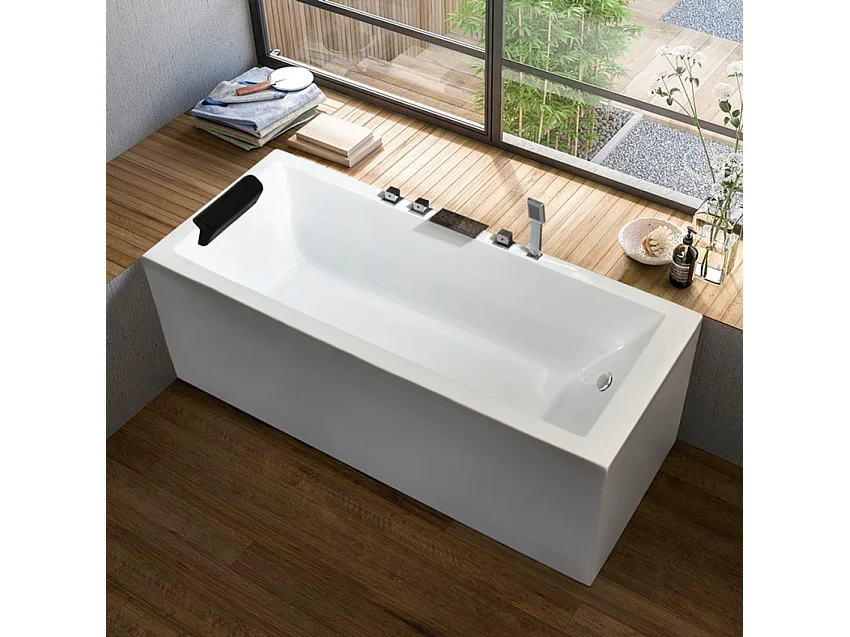 Bañera empotrada rectangular con reposacabezas resina fibra de vidrio Lombok