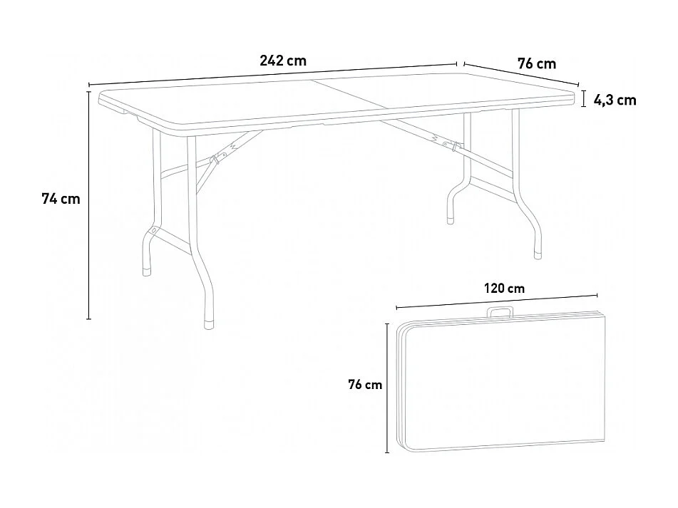 Table pliante rectangulaire 242x76 pour jardin et camping MULHACEN