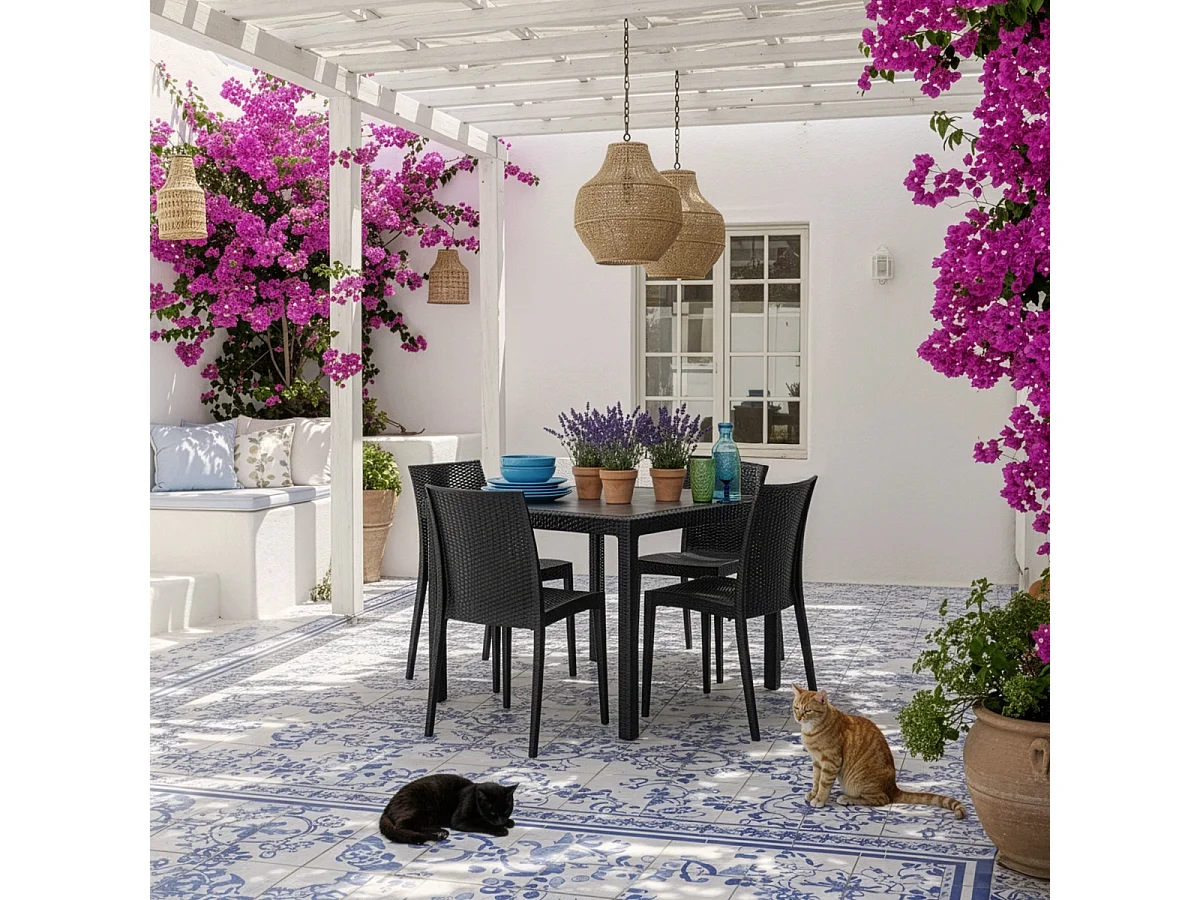 Grand Soleil Boheme Quadratischer Poly-Rattan-Garten-Bartisch 90x90 - Schwarz