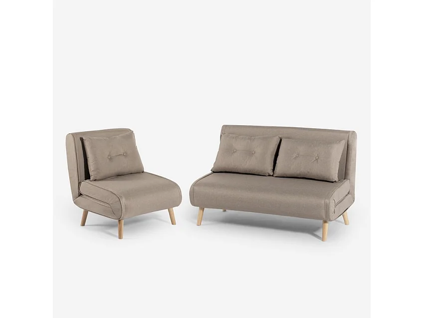 Set divano letto 2 posti scandinavo + poltrona pieghevole Sienna - Beige