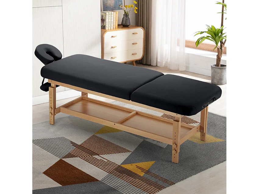 Stationäre Profi-Massageliege Holz 2 Zonen 225 cm Comfort - Schwarz