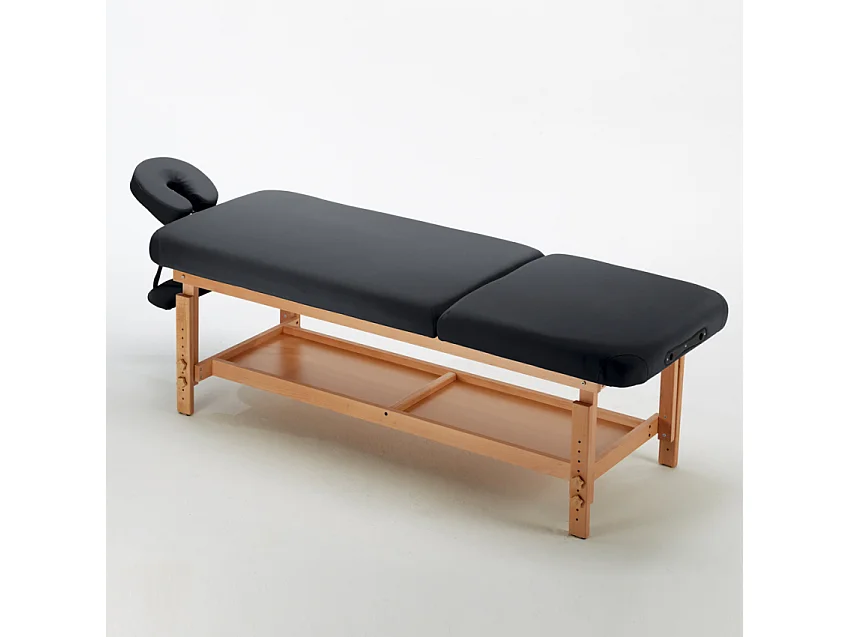 Stationäre Profi-Massageliege Holz 2 Zonen 225 cm Comfort - Schwarz